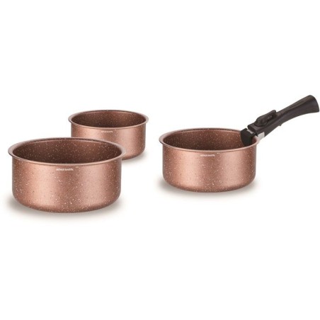 Set de 3 casseroles - Tous feux dont induction - ARTHUR MARTIN - AM2366 - Ø 16,18 et 20 cm + 1 poignée amovible - Terracotta