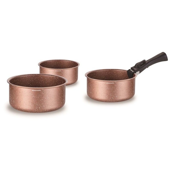 Set de 3 casseroles - Tous feux dont induction - ARTHUR MARTIN - AM2366 - Ø 16,18 et 20 cm + 1 poignée amovible - Terracotta Set de 3 casseroles - Tous feux dont induction - ARTHUR MARTIN - AM2366 - Ø 16,18 et 20 cm + 1 poignée amovible - Terracotta