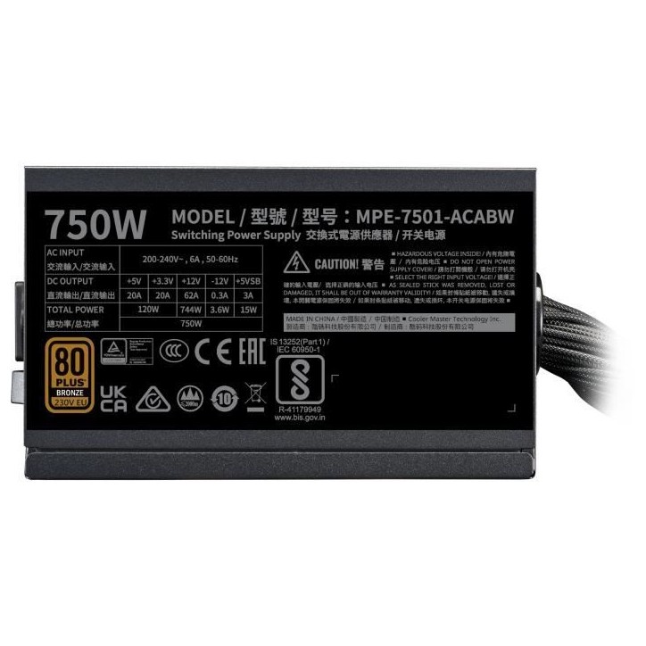 COOLER MASTER - MWE 750W V3 ATX 3.1 - Alimentation PC - 750 W COOLER MASTER - MWE 750W V3 ATX 3.1 - Alimentation PC - 750 W