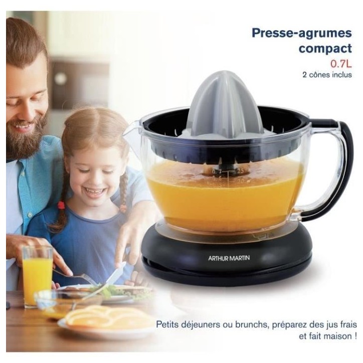 Presse-agrumes électrique - ARTHUR MARTIN - AMPA07 - 700 ml - 2 cônes - Bec verseur Presse-agrumes électrique - ARTHUR MARTIN - AMPA07 - 700 ml - 2 cônes - Bec verseur