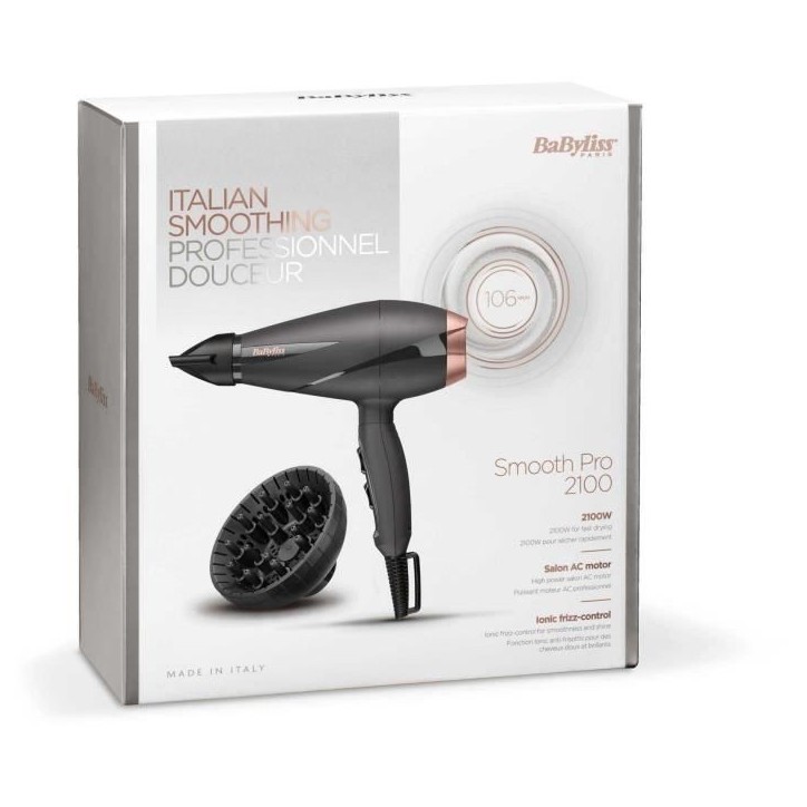 Seche-cheveux - BaByliss - 6709DE Smooth Pro 2100 - Moteur AC - Fabriqué en Italie Seche-cheveux - BaByliss - 6709DE Smooth Pro 2100 - Moteur AC - Fabriqué en Italie