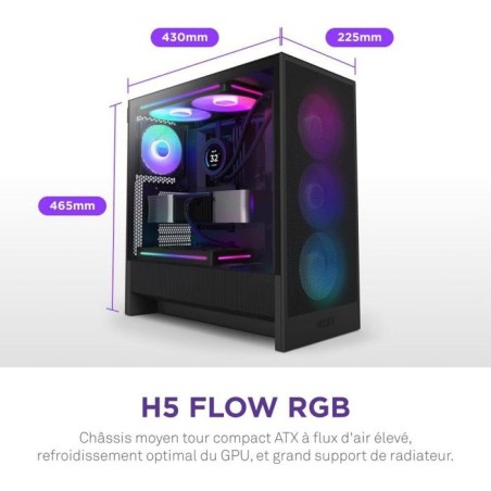 Boitier moyen-tour compact ATX - NZXT - CC-H52FB-R1 - H5 Flow RGB avec ventilateurs RGB inclus - Noir