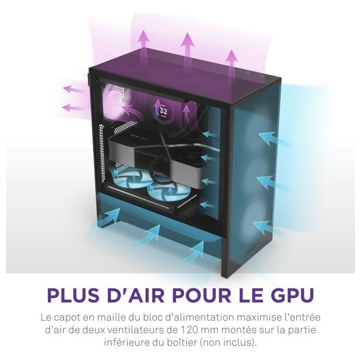 Boitier moyen-tour compact ATX - NZXT - CC-H52FB-R1 - H5 Flow RGB avec ventilateurs RGB inclus - Noir Boitier moyen-tour compact ATX - NZXT - CC-H52FB-R1 - H5 Flow RGB avec ventilateurs RGB inclus - Noir