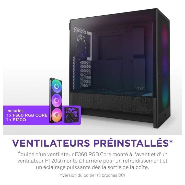 Boitier moyen-tour compact ATX - NZXT - CC-H52FB-R1 - H5 Flow RGB avec ventilateurs RGB inclus - Noir Boitier moyen-tour compact ATX - NZXT - CC-H52FB-R1 - H5 Flow RGB avec ventilateurs RGB inclus - Noir