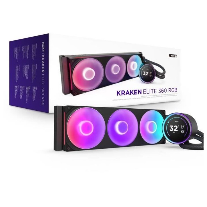 Watercooling - NZXT - RL-KR36E-B2 - Kraken Elite 360 RGB - Écran LCD IPS 2.72 - Ventilateurs RGB - Noir Watercooling - NZXT - RL-KR36E-B2 - Kraken Elite 360 RGB - Écran LCD IPS 2.72 - Ventilateurs RGB - Noir