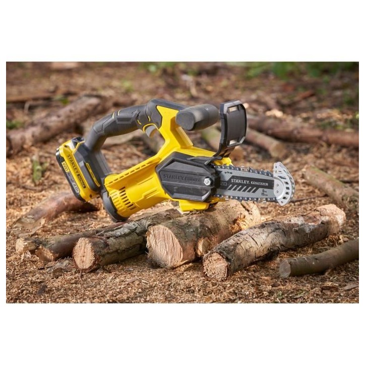 Scie d'élagage sans fil + batterie 2Ah + chargeur - Stanley Fatmax - SFMCPS415D1-QW - 18V - chaîne 15cm Scie d'élagage sans fil + batterie 2Ah + chargeur - Stanley Fatmax - SFMCPS415D1-QW - 18V - chaîne 15cm