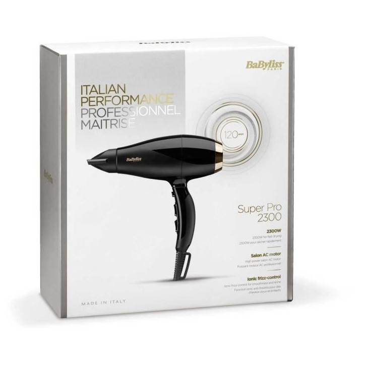 Seche-cheveux - BaByliss - 6714E Super Pro 2300 - Moteur AC - Fabriqué en Italie Seche-cheveux - BaByliss - 6714E Super Pro 2300 - Moteur AC - Fabriqué en Italie