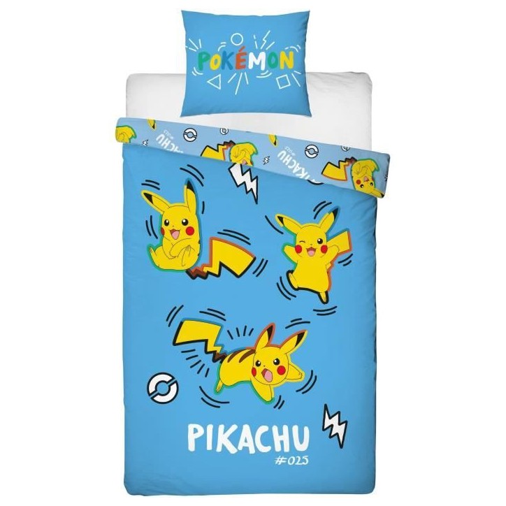 Parure de lit - POKEMON - Pikachu dans tous ses états - Microfibre - 1 housse de couette 140 x 200 cm + 1 taie 63 x 63 cm Parure de lit - POKEMON - Pikachu dans tous ses états - Microfibre - 1 housse de couette 140 x 200 cm + 1 taie 63 x 63 cm