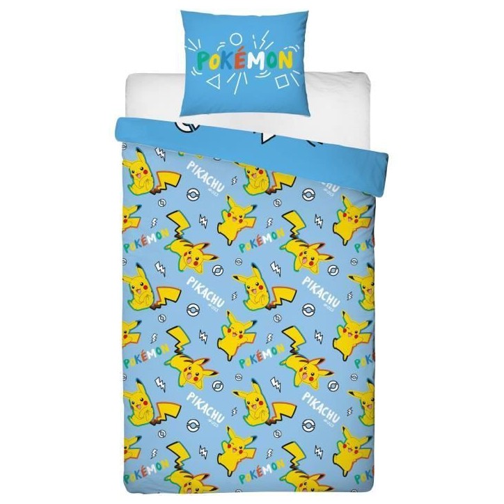 Parure de lit - POKEMON - Pikachu dans tous ses états - Microfibre - 1 housse de couette 140 x 200 cm + 1 taie 63 x 63 cm Parure de lit - POKEMON - Pikachu dans tous ses états - Microfibre - 1 housse de couette 140 x 200 cm + 1 taie 63 x 63 cm