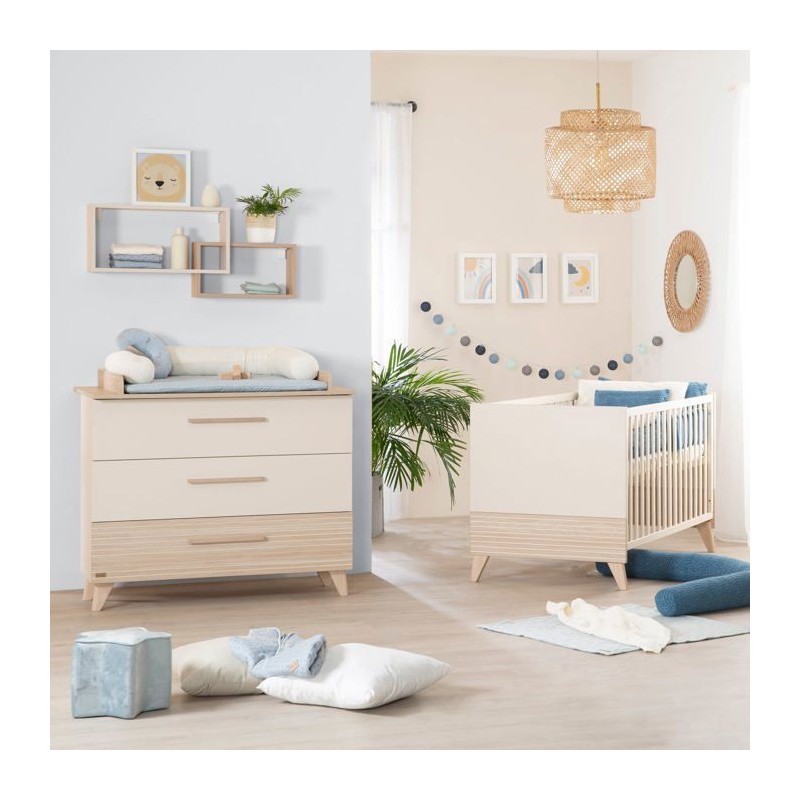 Chambre bébé duo : Lit évolutif 70 x 140 cm + Commode a langer - SI