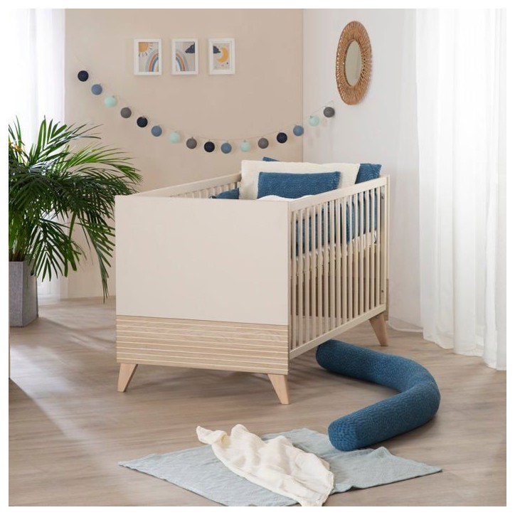 Chambre bébé duo : Lit évolutif 70 x 140 cm + Commode a langer - SIDNEY - ROBA - Chene / Beige