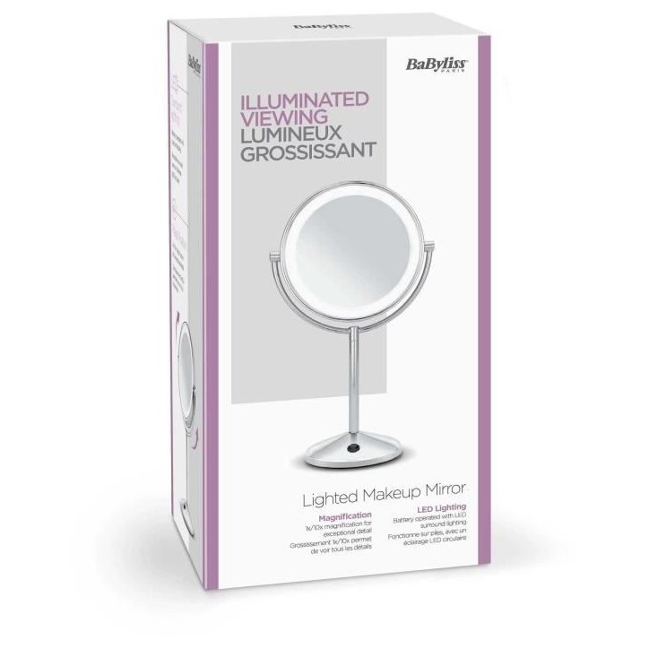 Miroir Lumineux Grossissant x10 - BaByliss Paris - 9436E - Double Face - Ampoules LED Miroir Lumineux Grossissant x10 - BaByliss Paris - 9436E - Double Face - Ampoules LED