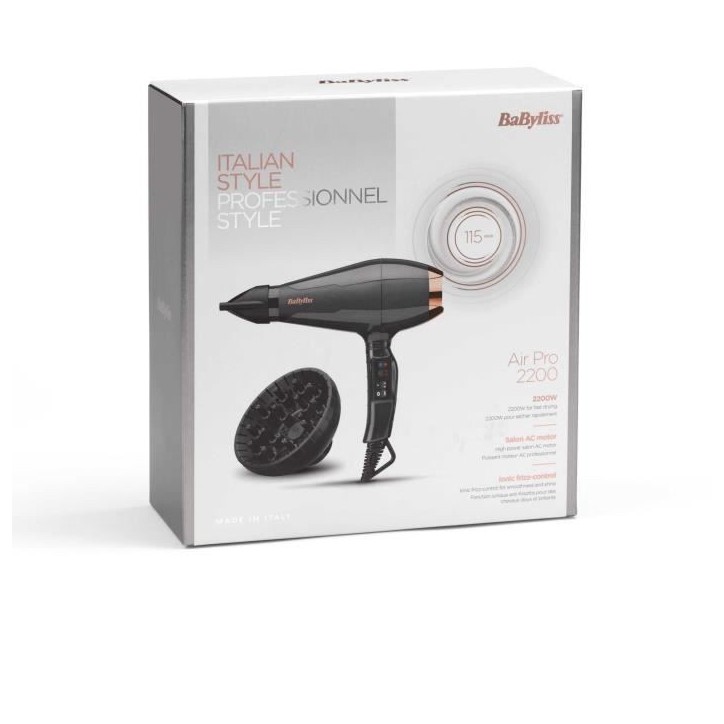 Seche-cheveux - BaByliss - 6719DE Air Pro 2200 - Perfomance, qualité pro, brillance - Fabriqué en Italie Seche-cheveux - BaByliss - 6719DE Air Pro 2200 - Perfomance, qualité pro, brillance - Fabriqué en Italie