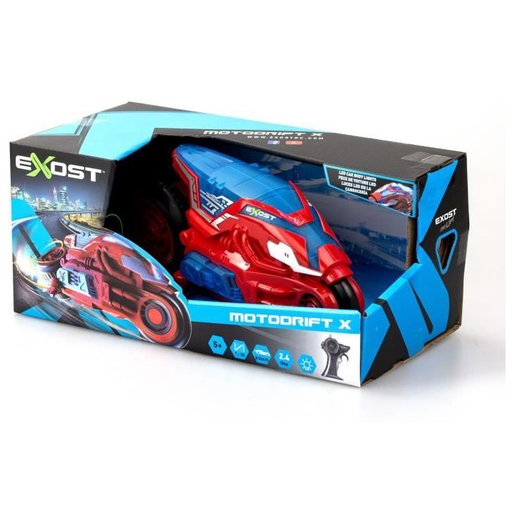 Moto télécommandée - EXOST - MOTODRIFT X LED 24 Ghz - 1:18 - Rouge - 23 cm - Des 5 ans Moto télécommandée - EXOST - MOTODRIFT X LED 24 Ghz - 1:18 - Rouge - 23 cm - Des 5 ans