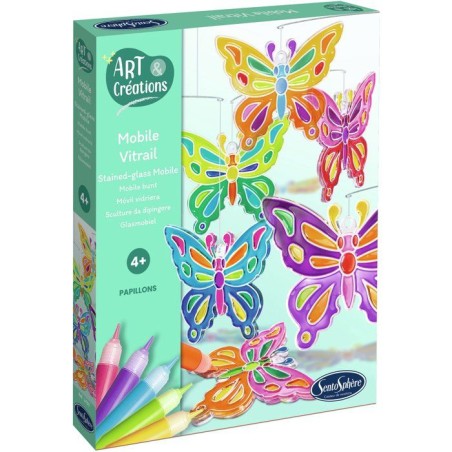 Art & Créations Mobile Vitrail - SENTOSPHERE - Papillons - Activité Créative facile et utile pour décoration - Des 4 ans