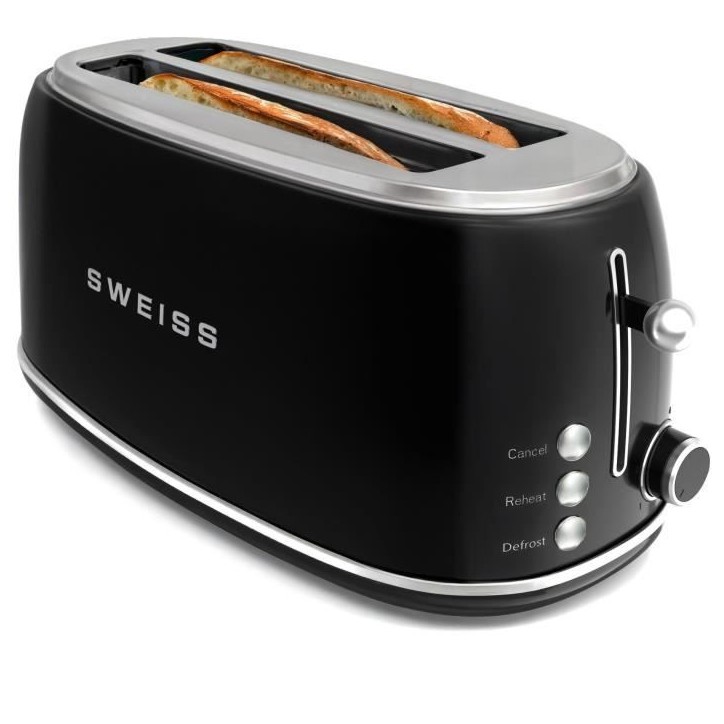 Grille-pain vintage - SWEISS - GRV9 - 2 fentes - 1500 W - Noir Grille-pain vintage - SWEISS - GRV9 - 2 fentes - 1500 W - Noir