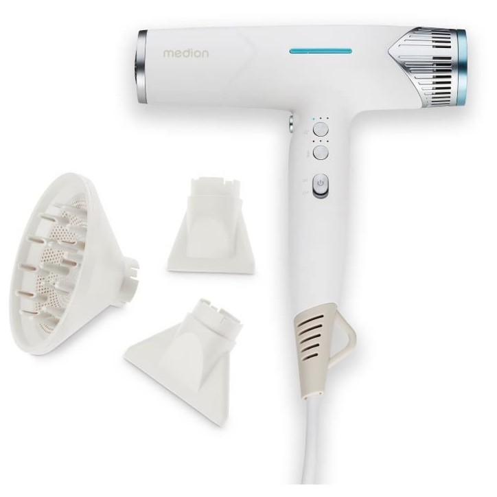 Seche-cheveux - MEDION - MD19984 - 1500 W - 3 vitesses - 105°C - Blanc Seche-cheveux - MEDION - MD19984 - 1500 W - 3 vitesses - 105°C - Blanc