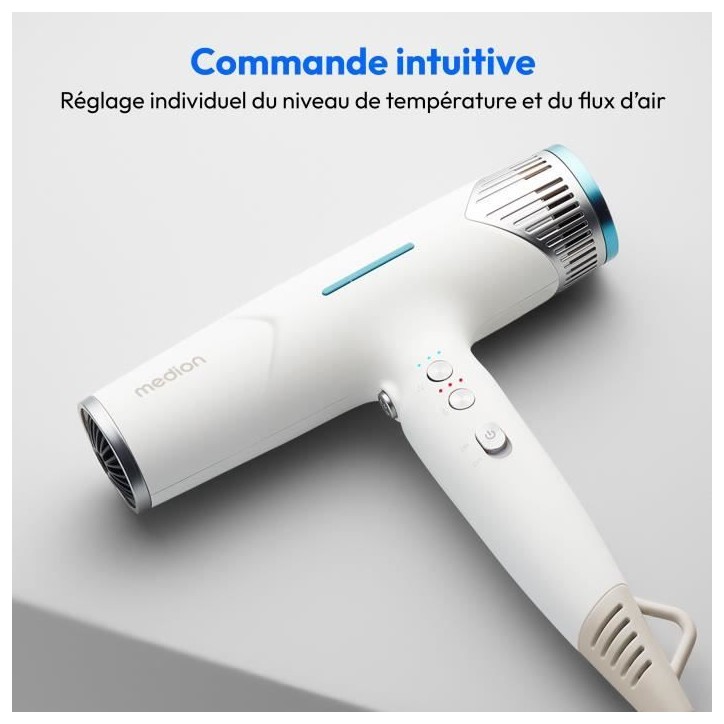 Seche-cheveux - MEDION - MD19984 - 1500 W - 3 vitesses - 105°C - Blanc Seche-cheveux - MEDION - MD19984 - 1500 W - 3 vitesses - 105°C - Blanc