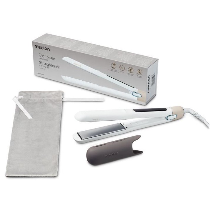 Lisseur - MEDION - MD19925 - 56 W - 5 programmes - 165 a 210 °C - Affichage LED - Blanc Lisseur - MEDION - MD19925 - 56 W - 5 programmes - 165 a 210 °C - Affichage LED - Blanc