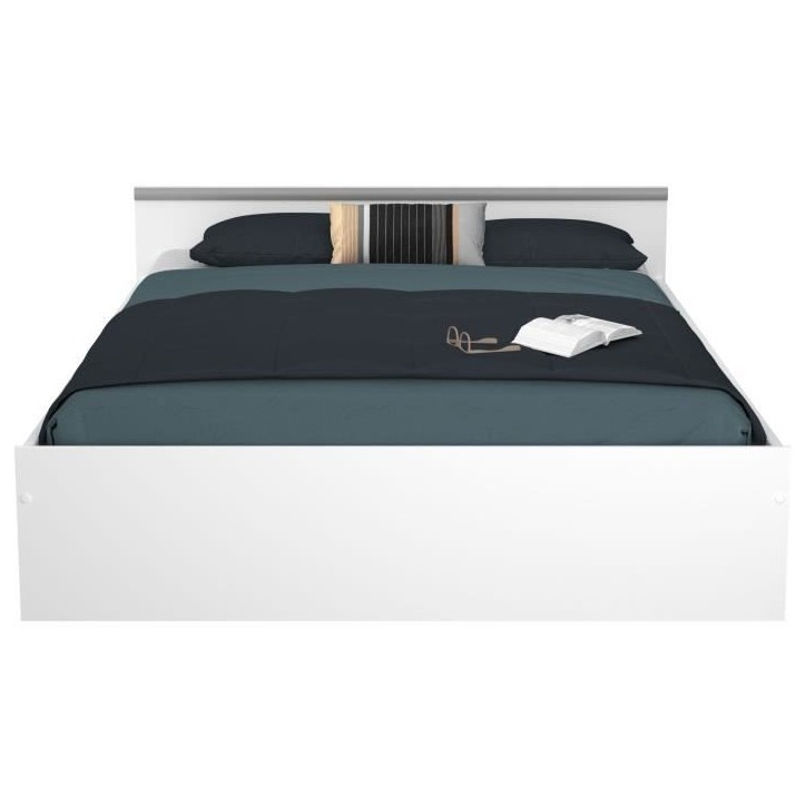ZODIAC Lit adulte 140x190 cm - 2 tiroirs et 1 niche - Contemporain - Blanc mat ZODIAC Lit adulte 140x190 cm - 2 tiroirs et 1 niche - Contemporain - Blanc mat