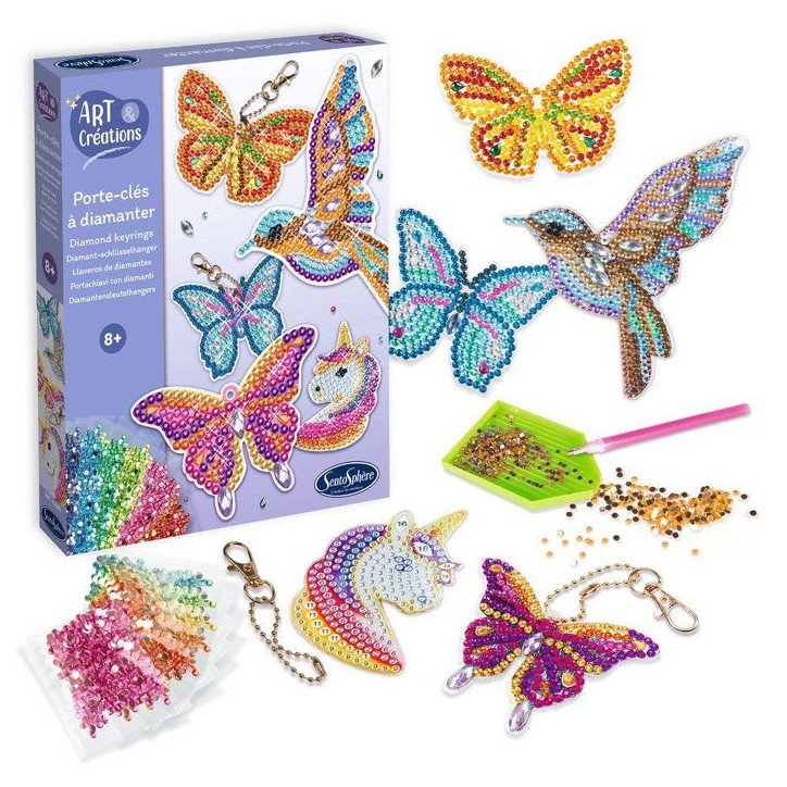 Porte-Clés a diamanter - SENTOSPHERE - Art & Créations - 5 supports - Strass Multicolores - 5 attaches - Des 8 ans Porte-Clés a diamanter - SENTOSPHERE - Art & Créations - 5 supports - Strass Multicolores - 5 attaches - Des 8 ans