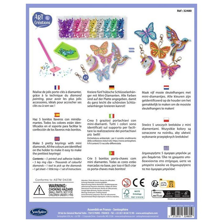 Porte-Clés a diamanter - SENTOSPHERE - Art & Créations - 5 supports - Strass Multicolores - 5 attaches - Des 8 ans Porte-Clés a diamanter - SENTOSPHERE - Art & Créations - 5 supports - Strass Multicolores - 5 attaches - Des 8 ans