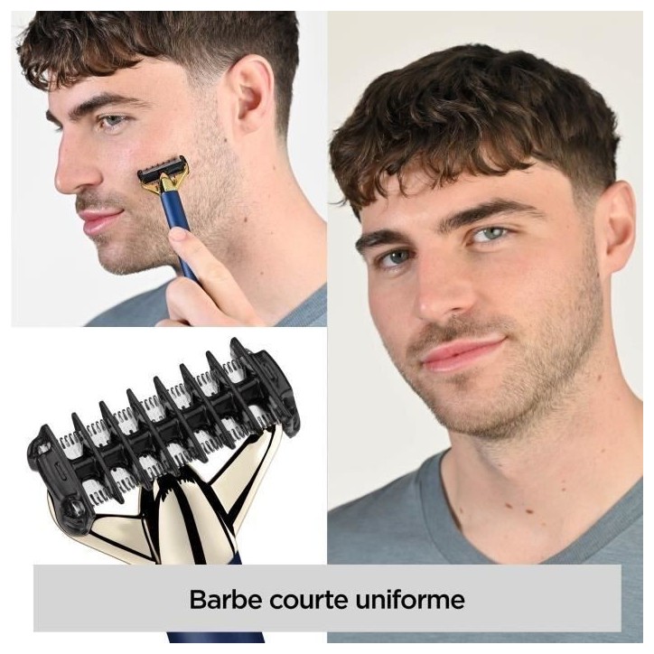 Tondeuse a barbe et rasoir - BABYLISS - X-Blade Super-X Metal - Sans fil - Autonomie 45 min - 4 sabots - Edition or & bleu marin Tondeuse a barbe et rasoir - BABYLISS - X-Blade Super-X Metal - Sans fil - Autonomie 45 min - 4 sabots - Edition or & bleu marin