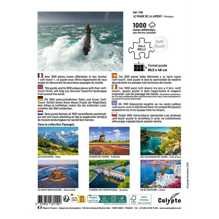 Puzzle - SENTOSPHERE - Calypto - 1000 pieces - Le Phare de la Jument - Bretagne - Toucher soyeux - Des 9 ans Puzzle - SENTOSPHERE - Calypto - 1000 pieces - Le Phare de la Jument - Bretagne - Toucher soyeux - Des 9 ans