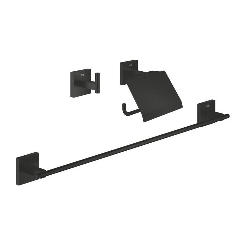 Set d'accessoires 3 en 1 - GROHE - 411242430 - Noir mat - Métal - Dou