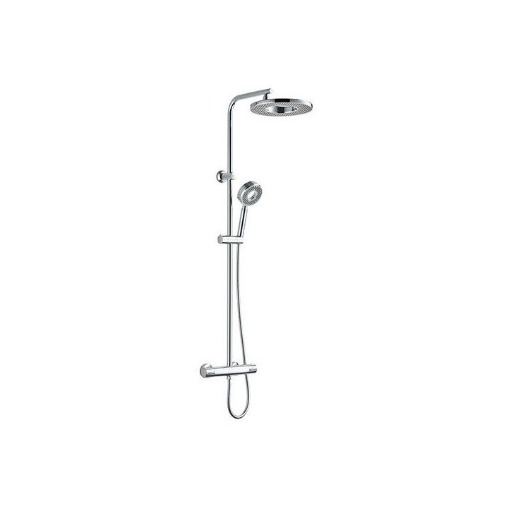 Colonne de douche avec mitigeur thermostatique - Edouard Rousseau - Hoop - Chrome - Douche de tete ronde - Douchette a main Colonne de douche avec mitigeur thermostatique - Edouard Rousseau - Hoop - Chrome - Douche de tete ronde - Douchette a main
