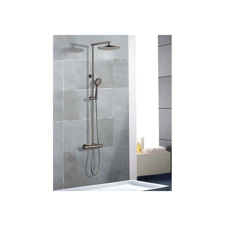 Colonne de douche thermostatique - EDOUARD ROUSSEAU - Grafito - Tete de douche orientable Ø 250 mm - Gris Colonne de douche thermostatique - EDOUARD ROUSSEAU - Grafito - Tete de douche orientable Ø 250 mm - Gris