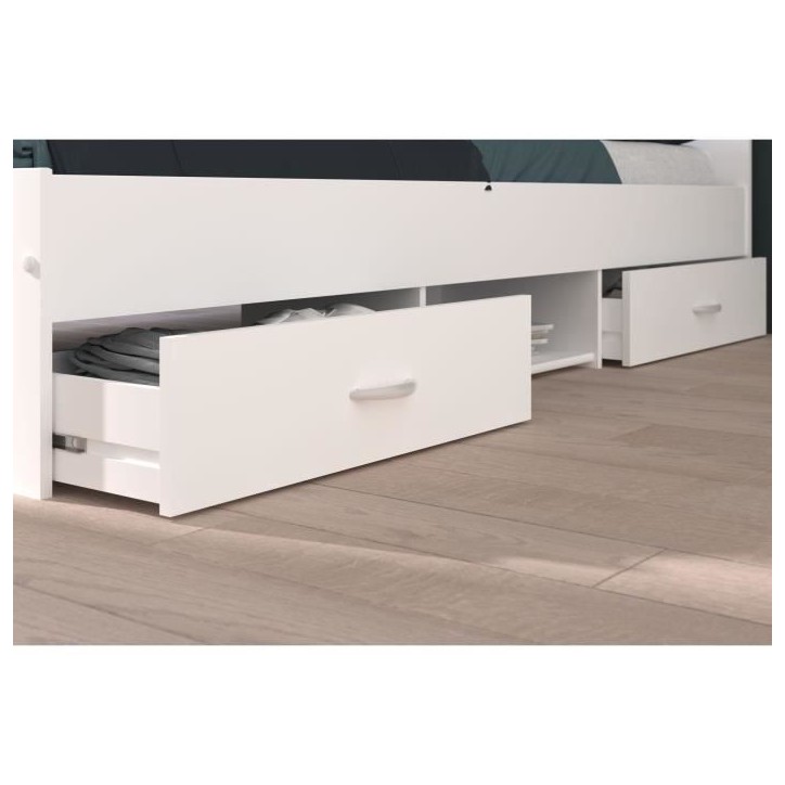 ZODIAC Lit adulte 140x190 cm - 2 tiroirs et 1 niche - Contemporain - Blanc mat ZODIAC Lit adulte 140x190 cm - 2 tiroirs et 1 niche - Contemporain - Blanc mat