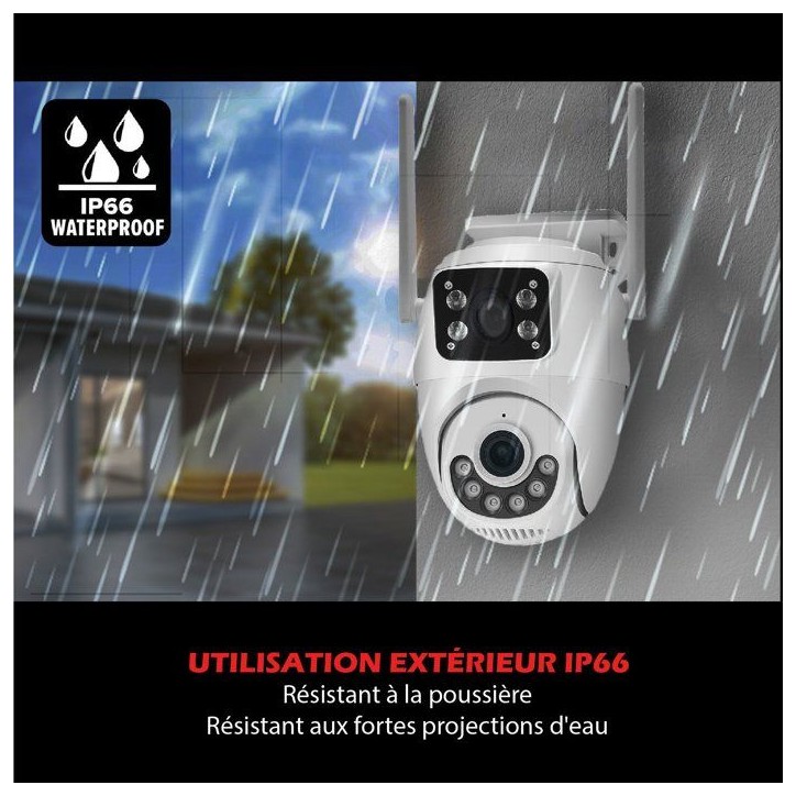 Caméra extérieure connectée - KYF - Wifi - Rotative PT- Doubles capteurs 2 x 3MP Caméra extérieure connectée - KYF - Wifi - Rotative PT- Doubles capteurs 2 x 3MP