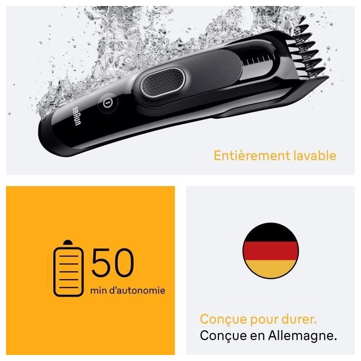 Tondeuse a cheveux - BRAUN - HC5510 - Sans fil - 50 min - 9 réglages - Noir Tondeuse a cheveux - BRAUN - HC5510 - Sans fil - 50 min - 9 réglages - Noir