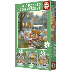 Puzzles progressifs - EDUCA - La Ville des Lapins - 4 puzzles - 12 a 2