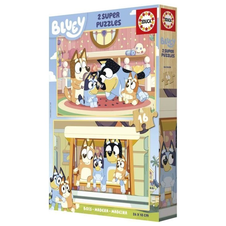 Puzzle - EDUCA - Bluey - 2 x 16 pieces - Multicolore - Pour enfants a partir de 3 ans Puzzle - EDUCA - Bluey - 2 x 16 pieces - Multicolore - Pour enfants a partir de 3 ans