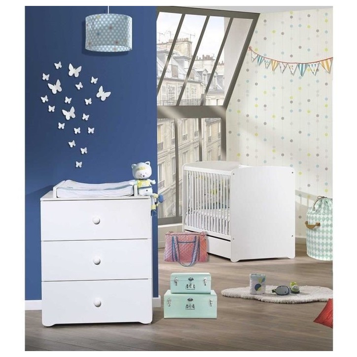 Chambre bébé duo Basic boule: Lit 120x60, commode a langer - Babyprice - Blanc Chambre bébé duo Basic boule: Lit 120x60, commode a langer - Babyprice - Blanc