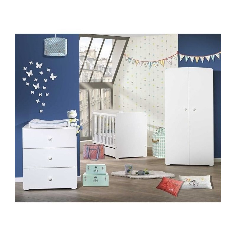 Chambre bébé trio Basic boule: Lit 120x60, commode a langer et armoi Chambre bébé trio Basic boule: Lit 120x60, commode a langer et armoi