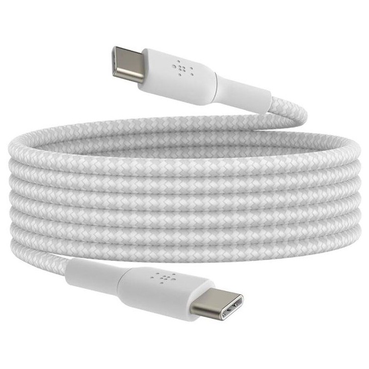 Câble tressé - BELKIN - USB-C vers USB-C - 2 m - Blanc
