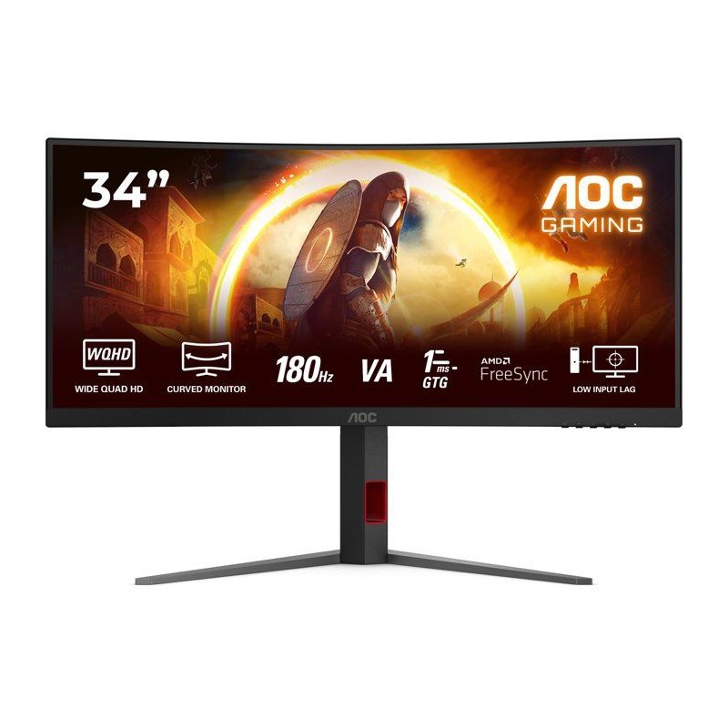 Ecran PC Gamer incurvé - AOC - 34'' - WQHD - 180Hz - Dalle Fast VA -