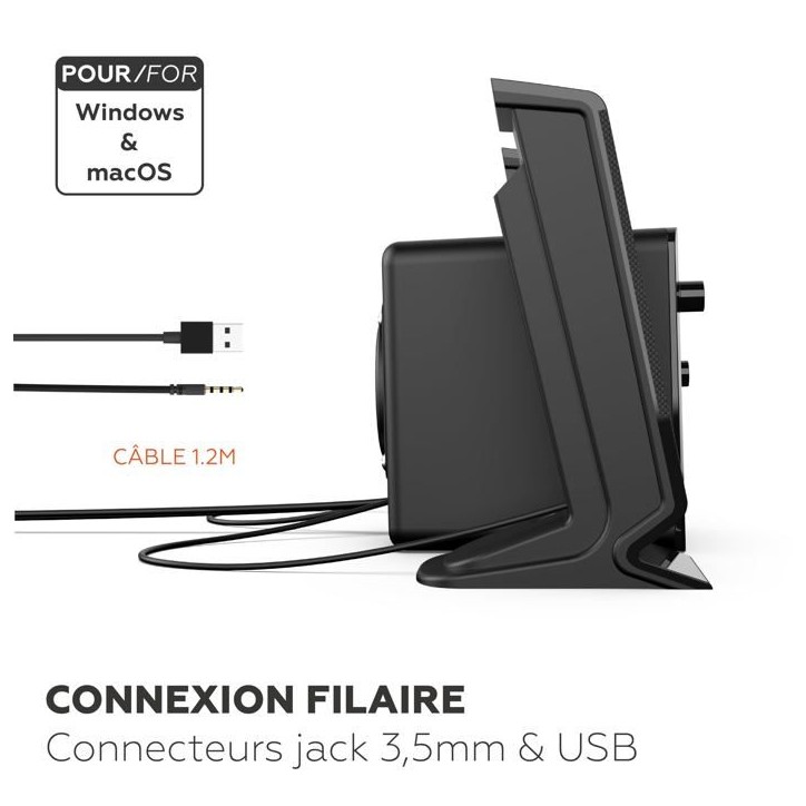 Enceinte 2.1 - MOBILITY - ML314006 - Noir - 2 haut-parleurs - 5W de puissance Enceinte 2.1 - MOBILITY - ML314006 - Noir - 2 haut-parleurs - 5W de puissance