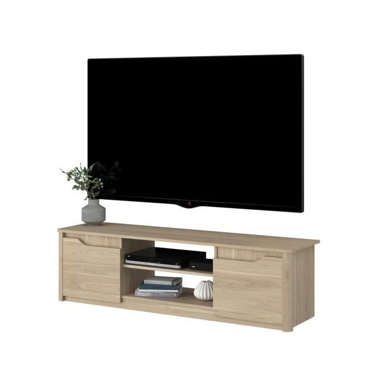 Meuble TV classique BETTY - Meuble en panneau de particules décor Chene - L150 x H42 x P60 cm