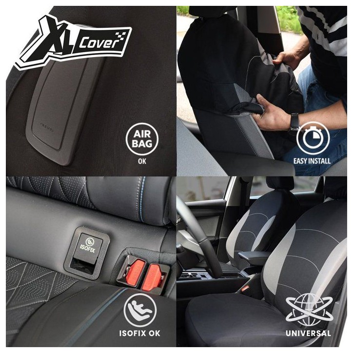 Housses auto - XLCOVER - Fractionnable - Compatible Airbags - Housses sieges avant, appuis-tete et banquette arriere Housses auto - XLCOVER - Fractionnable - Compatible Airbags - Housses sieges avant, appuis-tete et banquette arriere