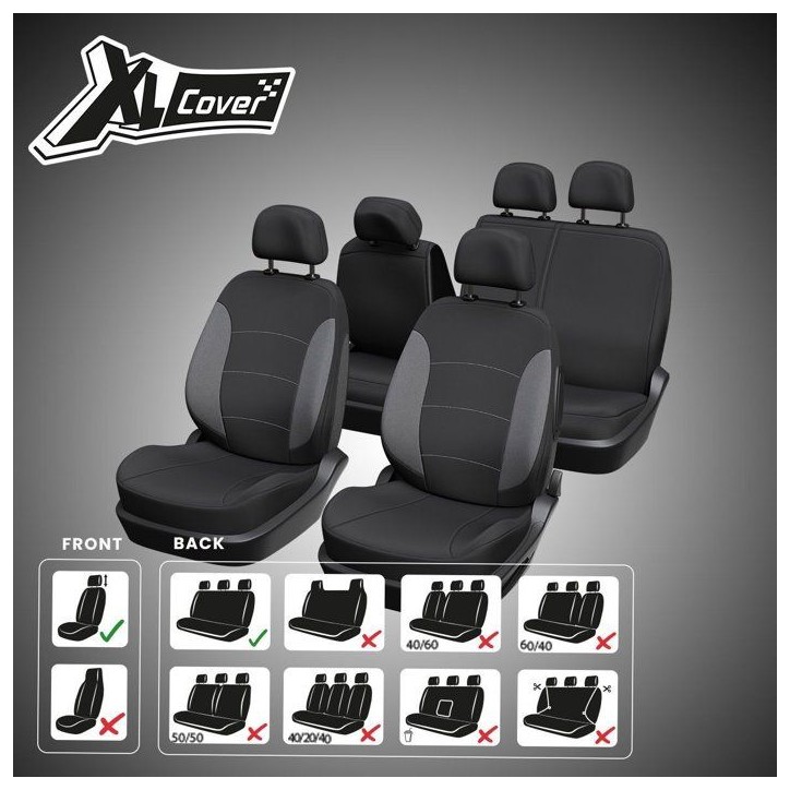 Housses auto - XLCOVER - Fractionnable - Compatible Airbags - Housses sieges avant, appuis-tete et banquette arriere Housses auto - XLCOVER - Fractionnable - Compatible Airbags - Housses sieges avant, appuis-tete et banquette arriere