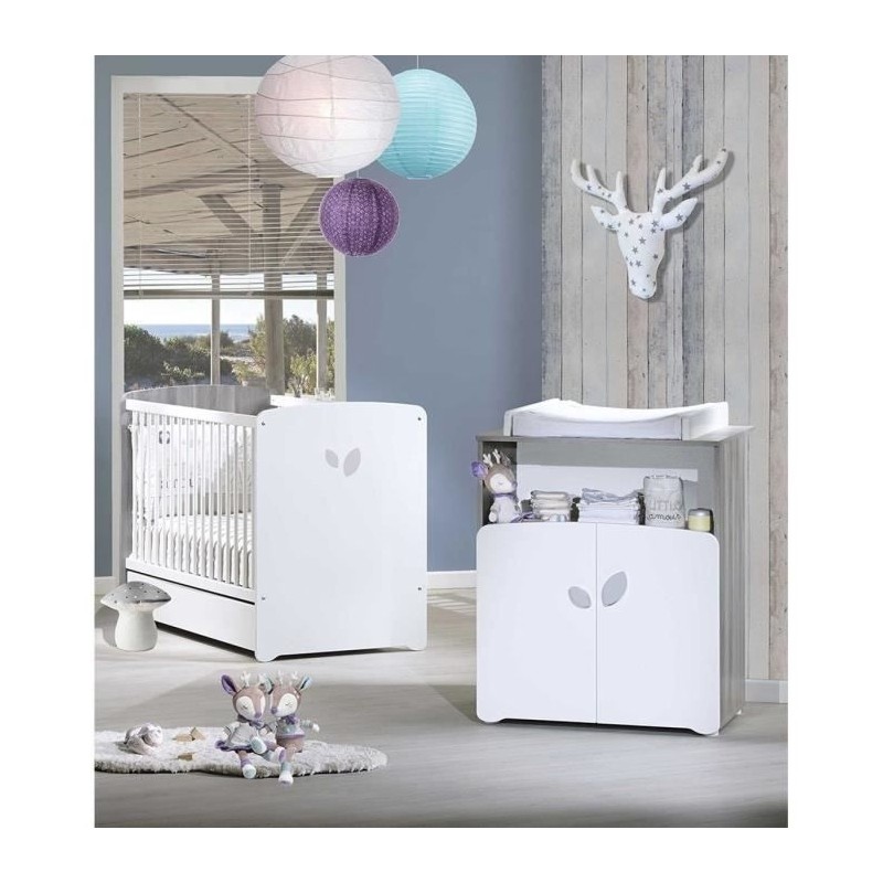 Chambre bébé duo Leaf: lit 120x60, commode a langer - Babyprice - Bl Chambre bébé duo Leaf: lit 120x60, commode a langer - Babyprice - Bl
