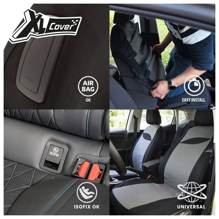 Housses auto - XLCOVER - Non fractionnable - Compatible Airbags - Housses sieges avant, appuis-tete et banquette arriere Housses auto - XLCOVER - Non fractionnable - Compatible Airbags - Housses sieges avant, appuis-tete et banquette arriere
