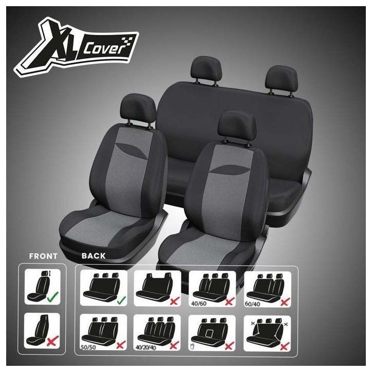 Housses auto - XLCOVER - Non fractionnable - Compatible Airbags - Housses sieges avant, appuis-tete et banquette arriere Housses auto - XLCOVER - Non fractionnable - Compatible Airbags - Housses sieges avant, appuis-tete et banquette arriere
