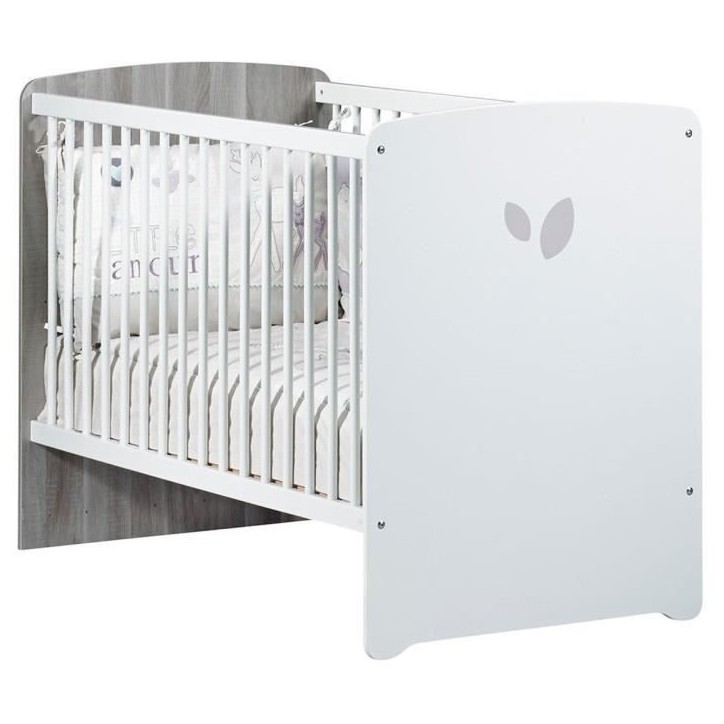 Chambre bébé duo Leaf: lit 120x60, commode a langer - Babyprice - Blanc Chambre bébé duo Leaf: lit 120x60, commode a langer - Babyprice - Blanc