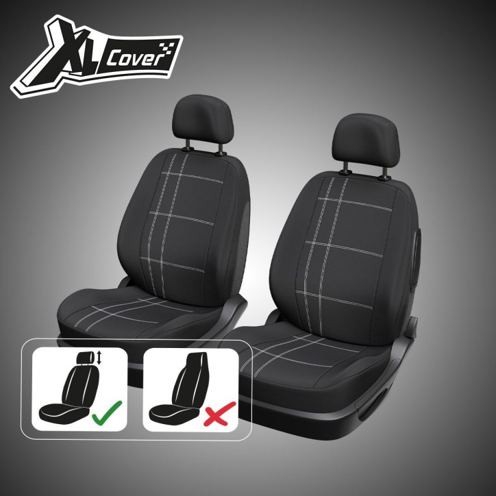 Lot de 2 housses auto avant - XLCOVER - Compatible Airbags - Noir - Housses pour sieges et appuis-tete Lot de 2 housses auto avant - XLCOVER - Compatible Airbags - Noir - Housses pour sieges et appuis-tete