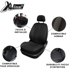 Housse de siege auto - XLCOVER - Compatible Airbags - Noir - Universelle - 3 pieces